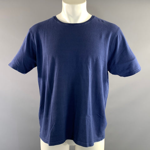 SAKS FIFTH AVENUE Size L Blue Stripe Cotton Blend Crew Neck T shirt