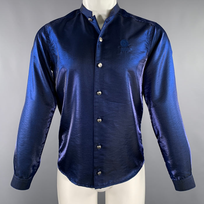 VERSACE CLASSIC Size S Navy Shimmery Polyester Blend Nehru Long Sleeve Shirt