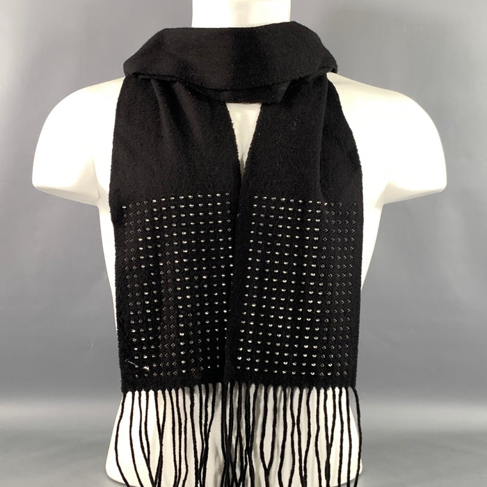 BURBERRY Black Gunmetal Studded Wool Blend Scarf