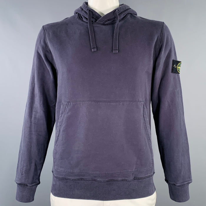 STONE ISLAND Size L Grey Blue Cotton Hooded Sweatshirt