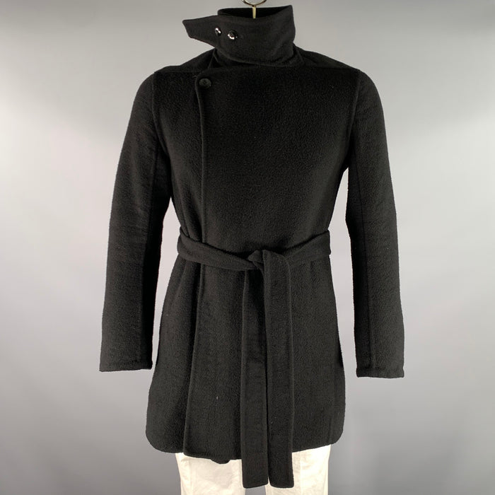 RICK OWENS Size 40 Black Textured Cashmere Wrap Coat