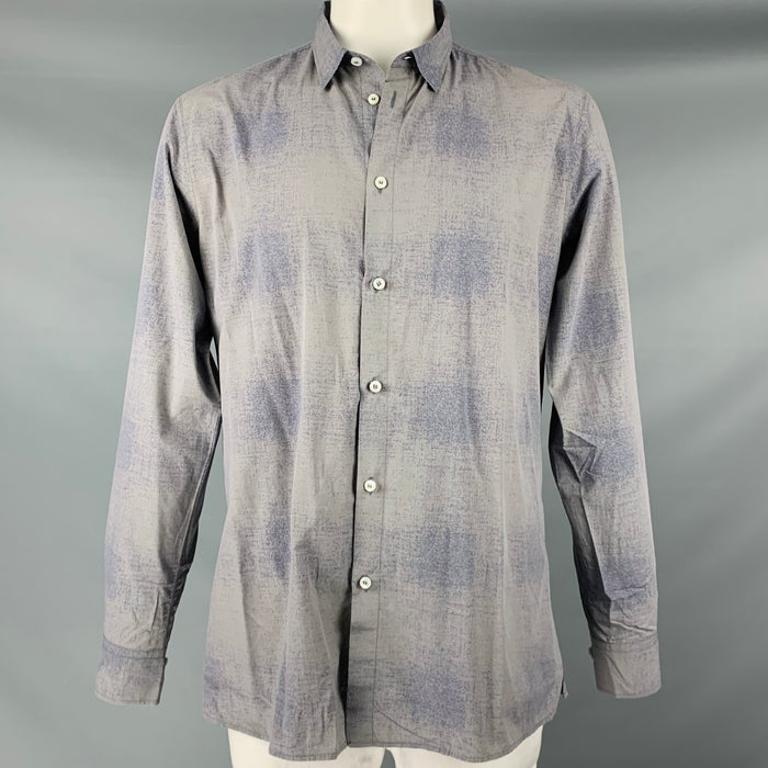 BOTTEGA VENETA Size XXL Grey Blue Ombre Cotton Button Up Long Sleeve Shirt