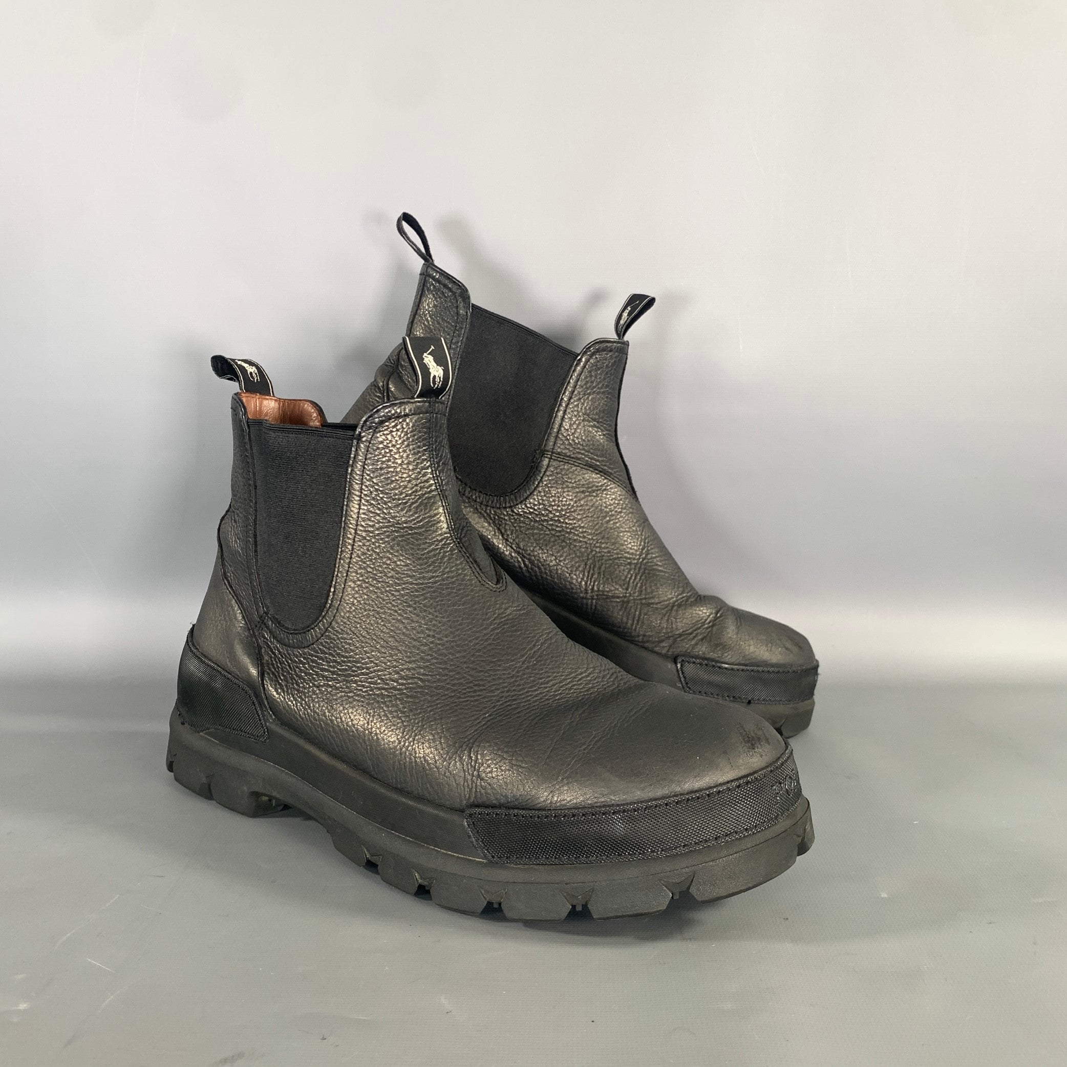 POLO Size 10.5 Black Crackled Leather Chelsea Boots Amazon.com | POLO RALPH LAUREN Men main image 4