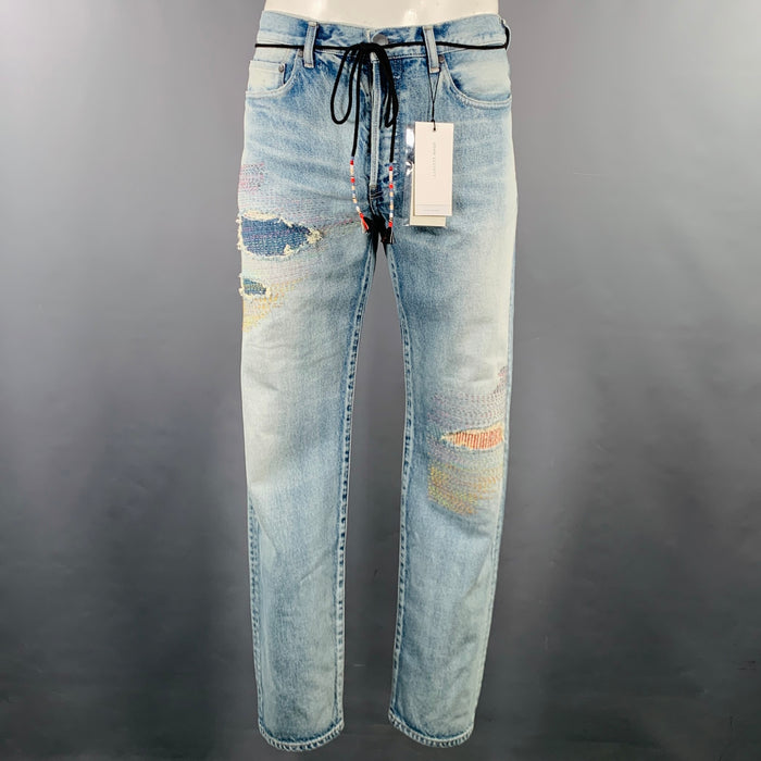 JOHN ELLIOTT Size 34 -Daze Opal Sashiko- Blue Multi Color Embroidery Cotton Jeans