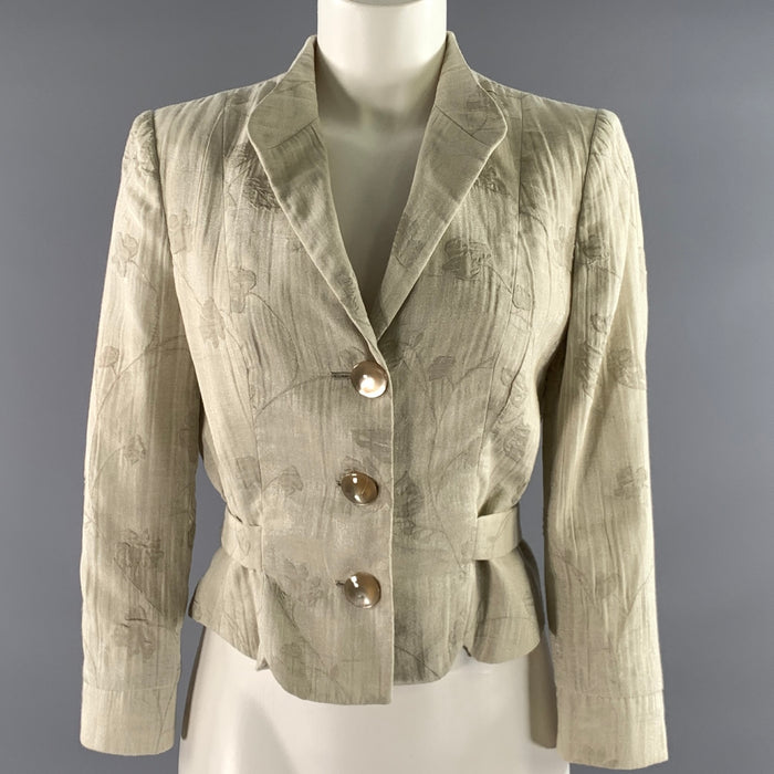 GIORGIO ARMANI Size 2 Cream Cotton Blend Floral Jacket