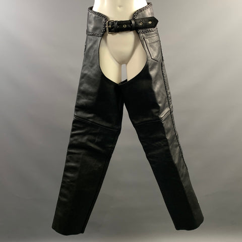 UNIK Size 4 Black Leather Braided Chaps Casual Pants