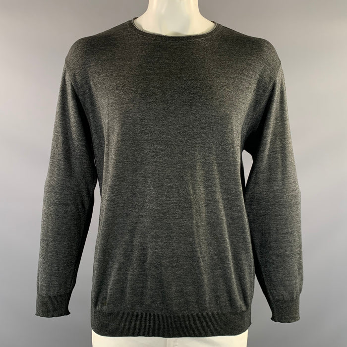 ERMENEGILDO ZEGNA Size L Dark Grey Heather Cotton Scoop Neck Pullover