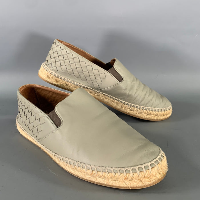 BOTTEGA VENETA Size 9 Grey Leather Woven Espadrille Flats