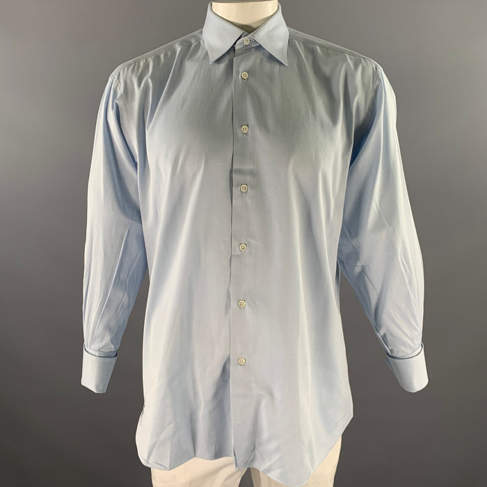 ERMENEGILDO ZEGNA Size L Light Blue Heather Cotton Long Sleeve Shirt