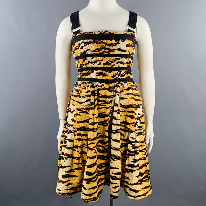 D&G by DOLCE & GABBANA Size 12 Yellow Black Cotton Blend Tiger Two Pockets Dress