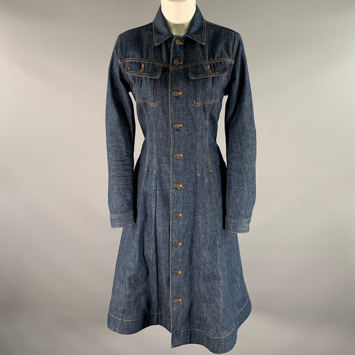 RALPH LAUREN Size 8 Blue Indigo Cotton Trucker Mid-Calf Dress