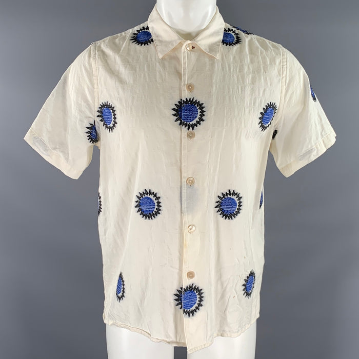 PS by PAUL SMITH Size M Cream Black & Blue Embroidery Short Sleeve Shirt