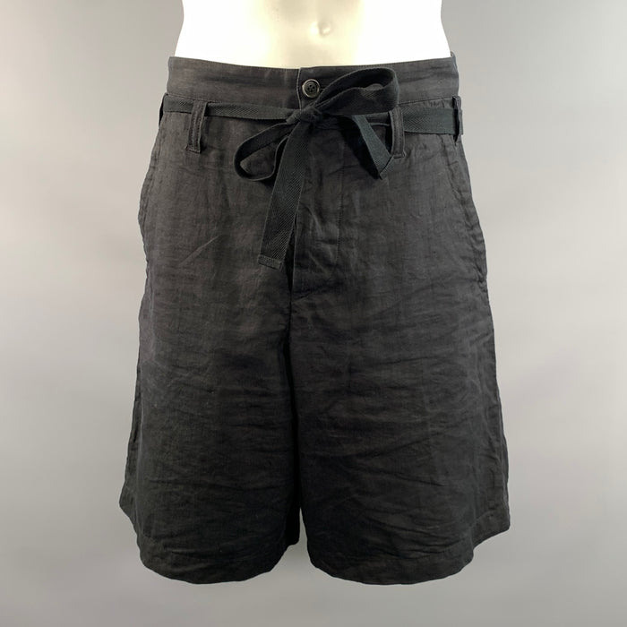 DRIES VAN NOTEN Size 34 Black Linen Button Fly Shorts