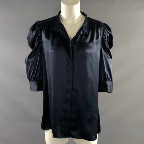 FRAME Size XL Navy Silk V Neck Blouse