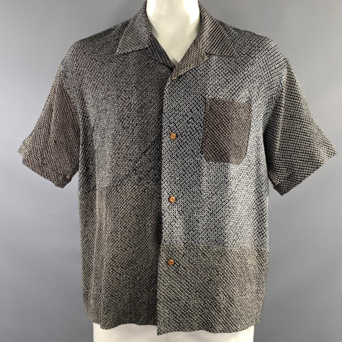 VISVIM Size XL Navy White Silk Camp Short Sleeve Shirt