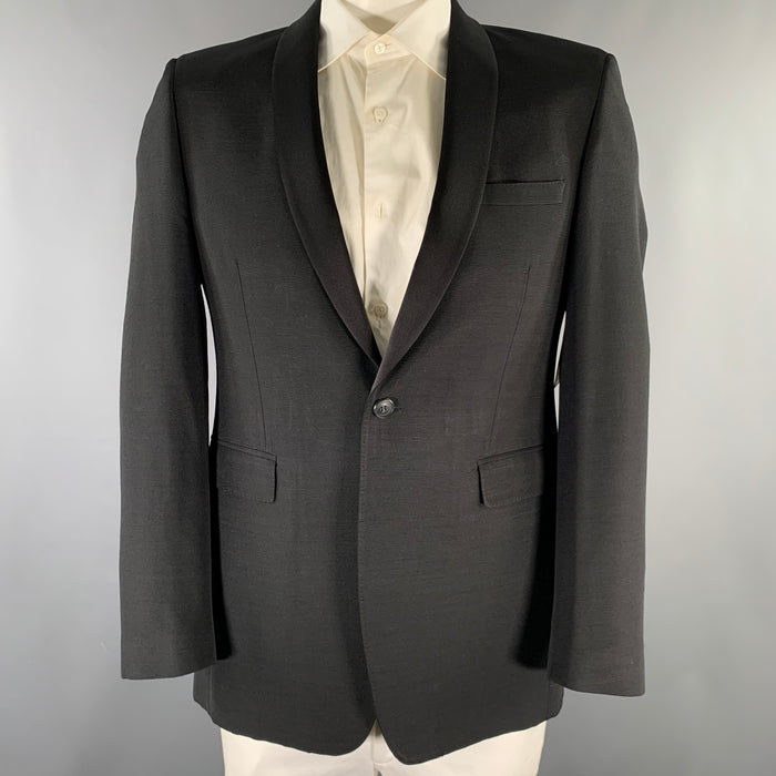 BURBERRY LONDON Size 42 Regular Black Wool Silk Shawl Lapel Sport Coat