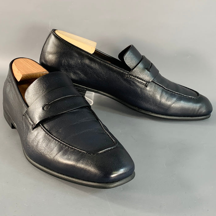 ERMENEGILDO ZEGNA Size 9 L'Asola Black Lambskin Leather Penny Loafers
