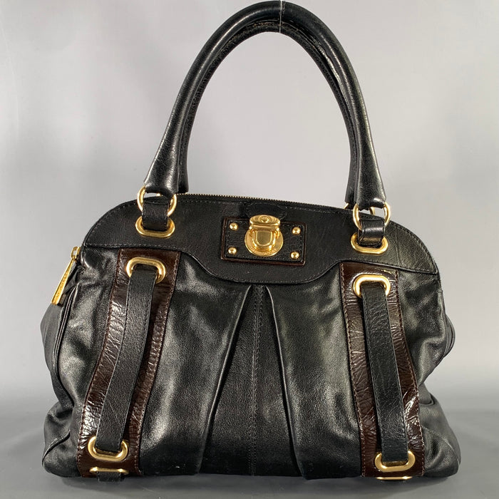 MARC JACOBS Black Brown Leather Satchel top Handles Handbag