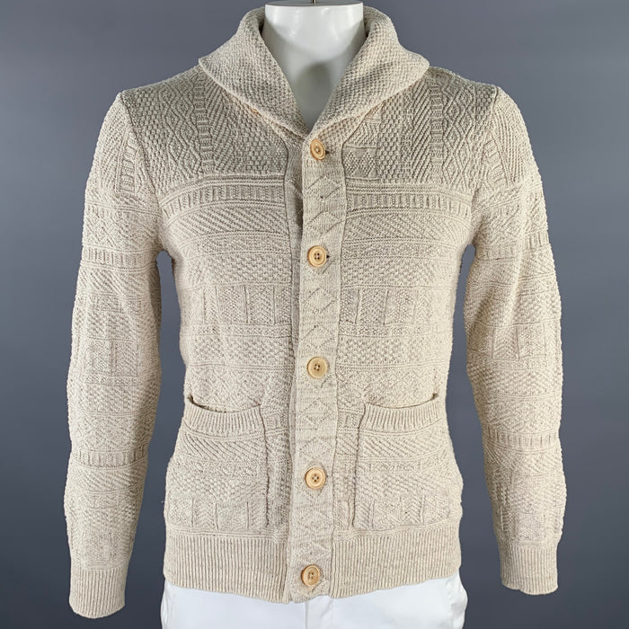 RRL by RALPH LAUREN Size L Cream Knit Cotton Silk Shawl Cardigan