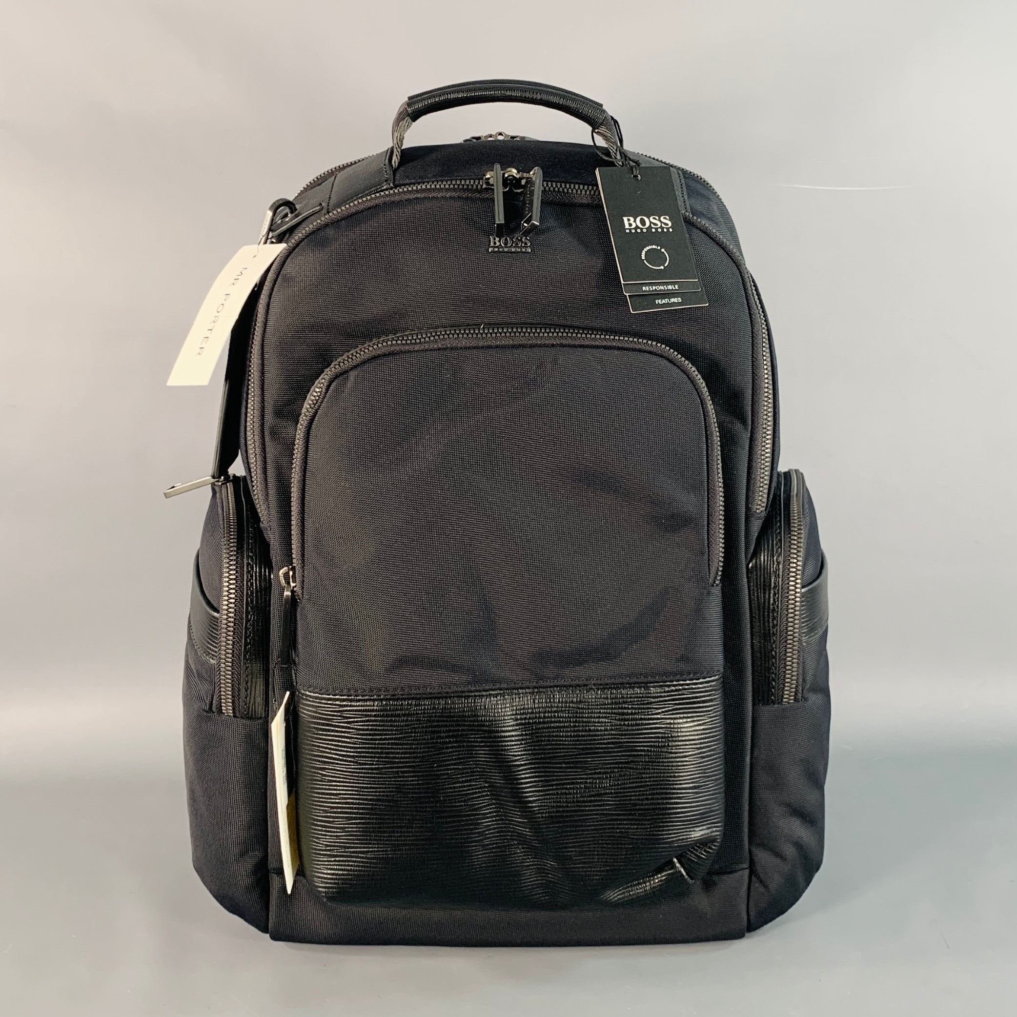 boss laptop backpack HUGO BOSS Black Nylon Leather Work Travel Backpack Bag – Sui Generis  Designer Consignment