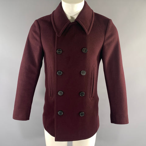 DRIES VAN NOTEN Size S Burgundy Maroon Wool Double Breasted Coat