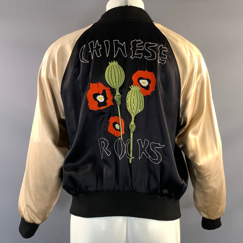 ENFANTS RICHES DEPRIMES ERD FW2016 Size M Black Gold Silk Zip Up Jacket