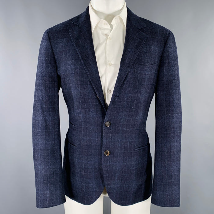 BRUNELLO CUCINELLI Size 38 Navy Grey Plaid Notch Lapel Sport Coat
