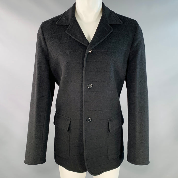 ERMENEGILDO ZEGNA Size M Black Textured Stripe Single Breasted Jacket