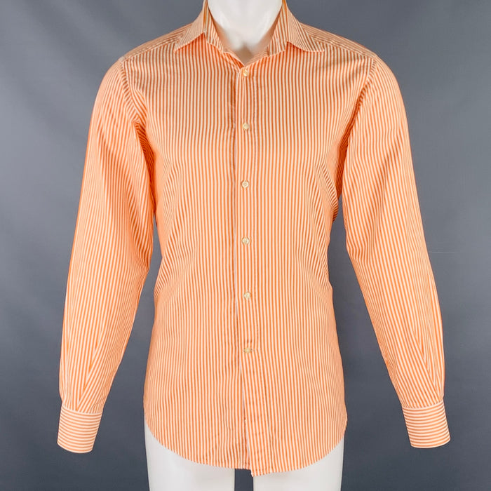ETRO Size S Orange White Cotton Button Up Long Sleeve Shirt