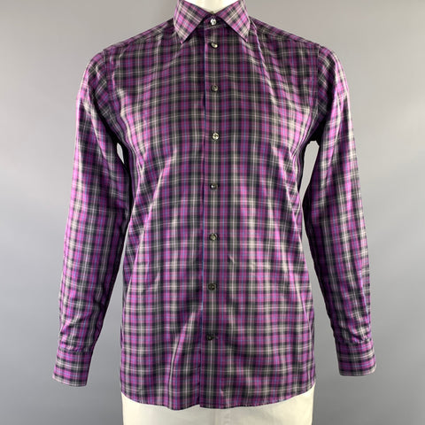 ETON Size 40 Purple Grey Plaid Cotton Button Up Long Sleeve Shirt