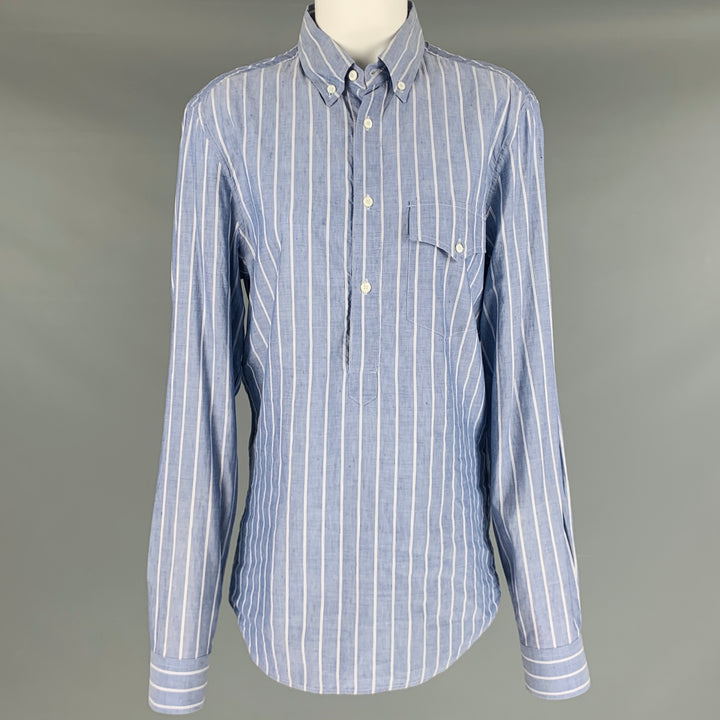 BRUNELLO CUCINELLI Size S Blue White Stripe Long Placket Long Sleeve Shirt