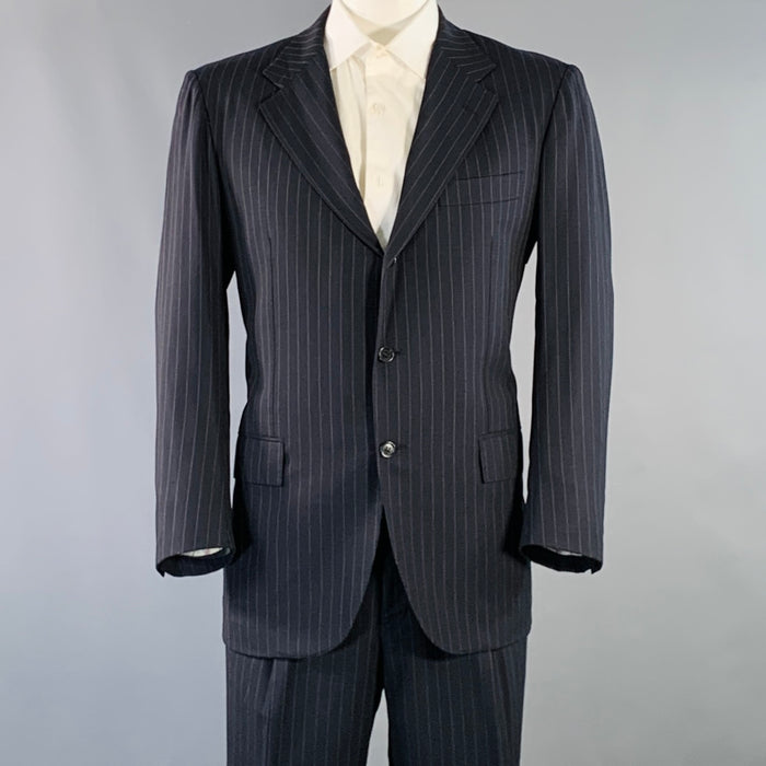 KITON Size 42 Regular Navy Grey Pinstripe Wool Notch Lapel Suit
