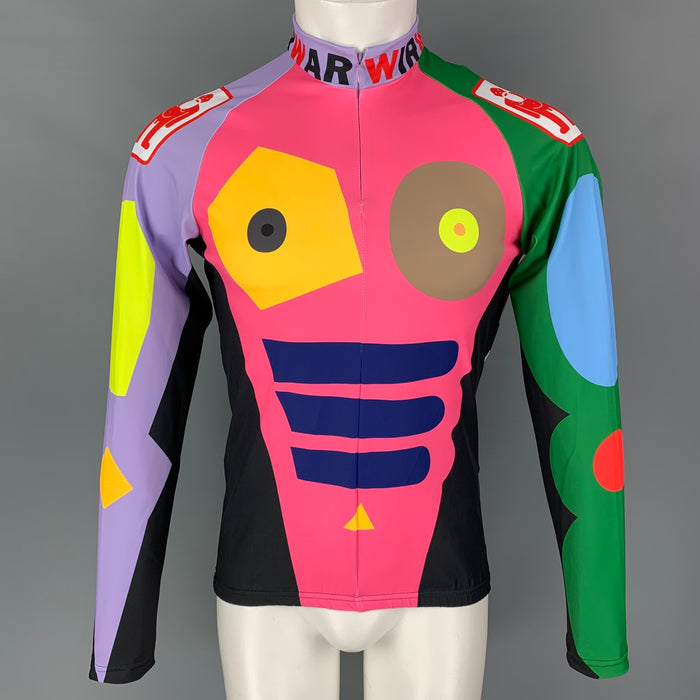 WALTER VAN BEIRENDONCK SS23 Size M Black Graphic Nylon Jersey Bike Top