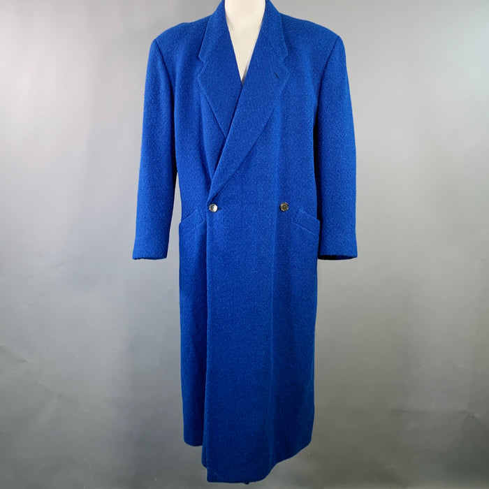 GIANNI VERSACE Size L Blue Cashmere Blend Notch Lapel Single Button Trenchcoat