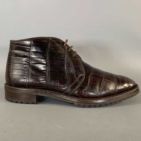 NEIMAN MARCUS Size 7.5 Brown Leather 1901 459 Embossed Chukka Boots
