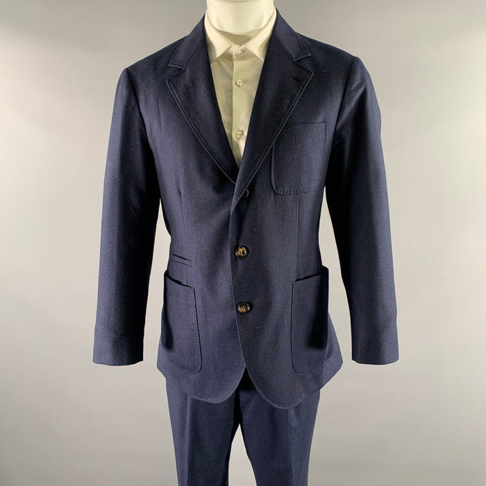 BRUNELLO CUCINELLI Size 40 Navy Wool Notch Lapel Suit
