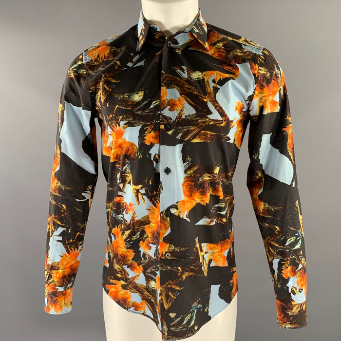 GIVENCHY Size XS Black Orange Animal Print Cotton Long Sleeve Shirt