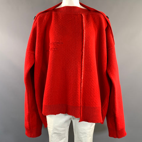 RAF SIMONS SS2017 Size One Size Red Knitted Wool Side Buttons Sweater