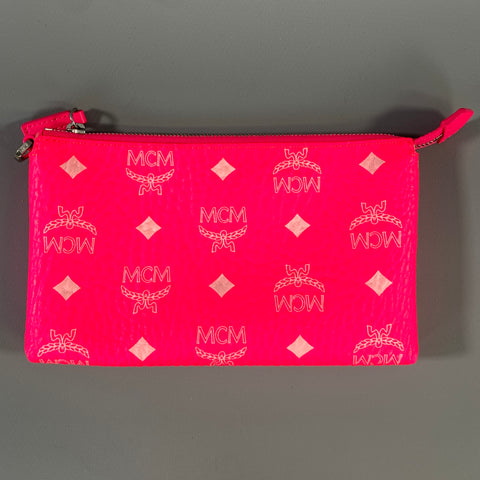MCM SS2019 Pink Neon Monogram PVC Wristlet