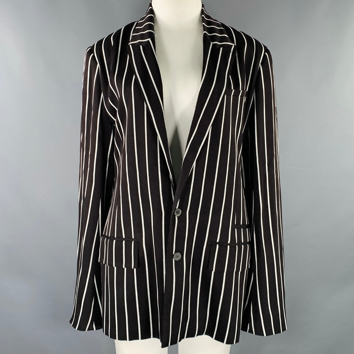 HAIDER ACKERMANN Size L Black White Rayon Stripe Blazer