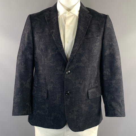 ETRO Chest Size 42 Navy Grey Jacquard Wool & Cotton Notch Lapel Sport Coat