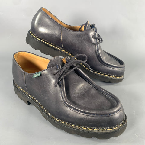 PARABOOT Size 9 Black Dark Grey Leather Derby Lace Up Shoes