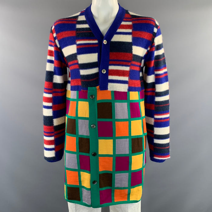 COMME des GARCONS Size L Blue Green & multi color Geometric Wool Blend Cardigan
