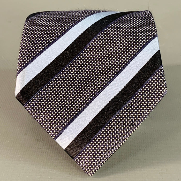 ERMENEGILDO ZEGNA Size One Size Black Blue Diagonal Stripe Silk Tie