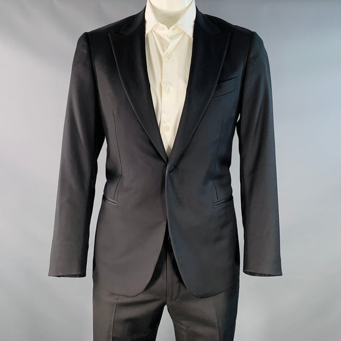 ISAIA Size 42 Regular Black Wool Satin Peak Lapel Tuxedo