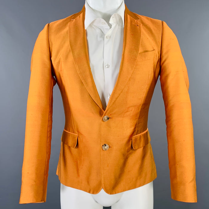 DRIES VAN NOTEN Size 36 Orange Polyester Silk Single Breasted Sport Coat