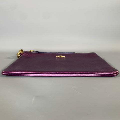 COACH HOL2018 Purple Navy 39250 Metallic Pebble Grain Leather Pouch