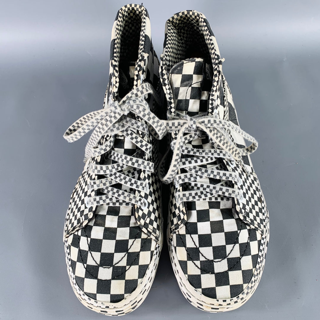 VANS Size 8.5 All Over Checkerboard Black White Checkered Canvas High Top Sneakers