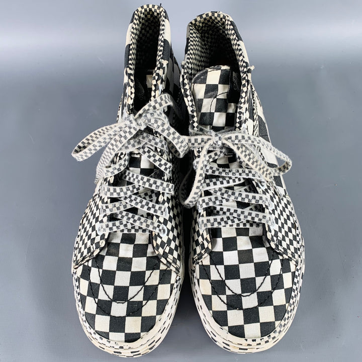 VANS Size 8.5 All Over Checkerboard Black White Checkered Canvas High Top Sneakers
