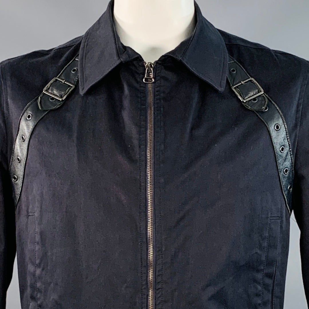 JOHN BARTLETT Size 44 Black Cotton Blend Twill Harness Zip Up Jacket